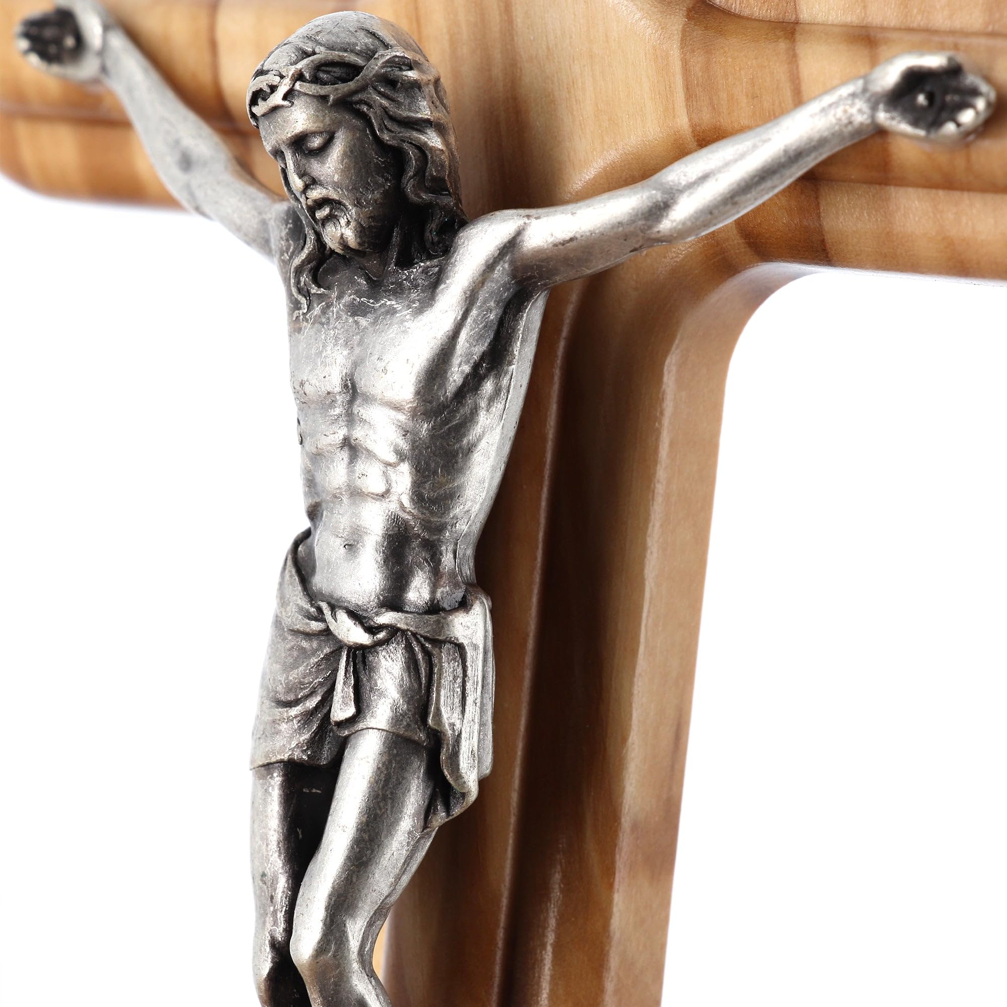 SHALOM - Crocifisso in Legno D'ulivo E Corpo in Metallo. Altezza 20 Cm