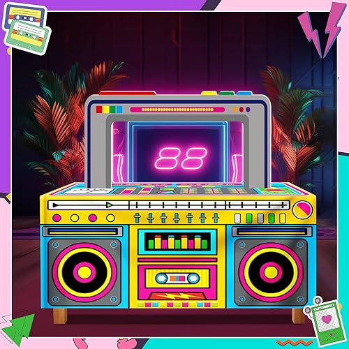 Miniatura 5 de Mantel de fiesta temática de los años 80 y 90 con un mango de radio, decoración de fiesta de cumpleaños de los 80, recuerdos de fiesta de hip hop,