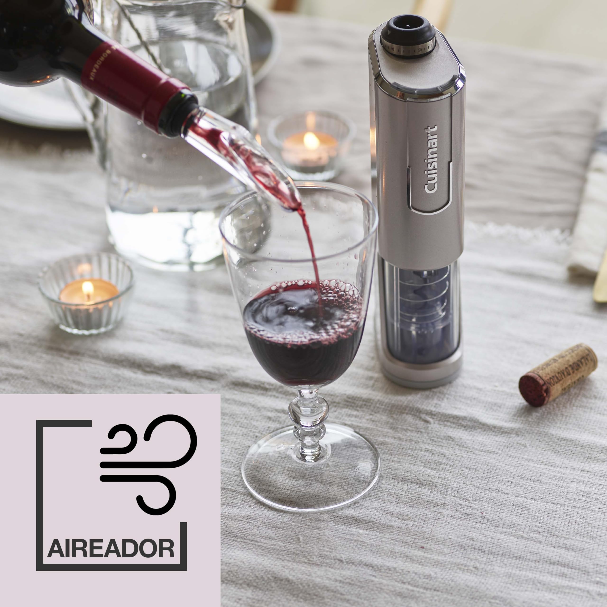 Cuisinart Abridor de Vino Inalámbrico con Sellador de Vacío | Abridor de botellas con tapón de corcho | hasta 50 botellas | Cortador de papel de aluminio integrado | Regalo para amantes del vino
