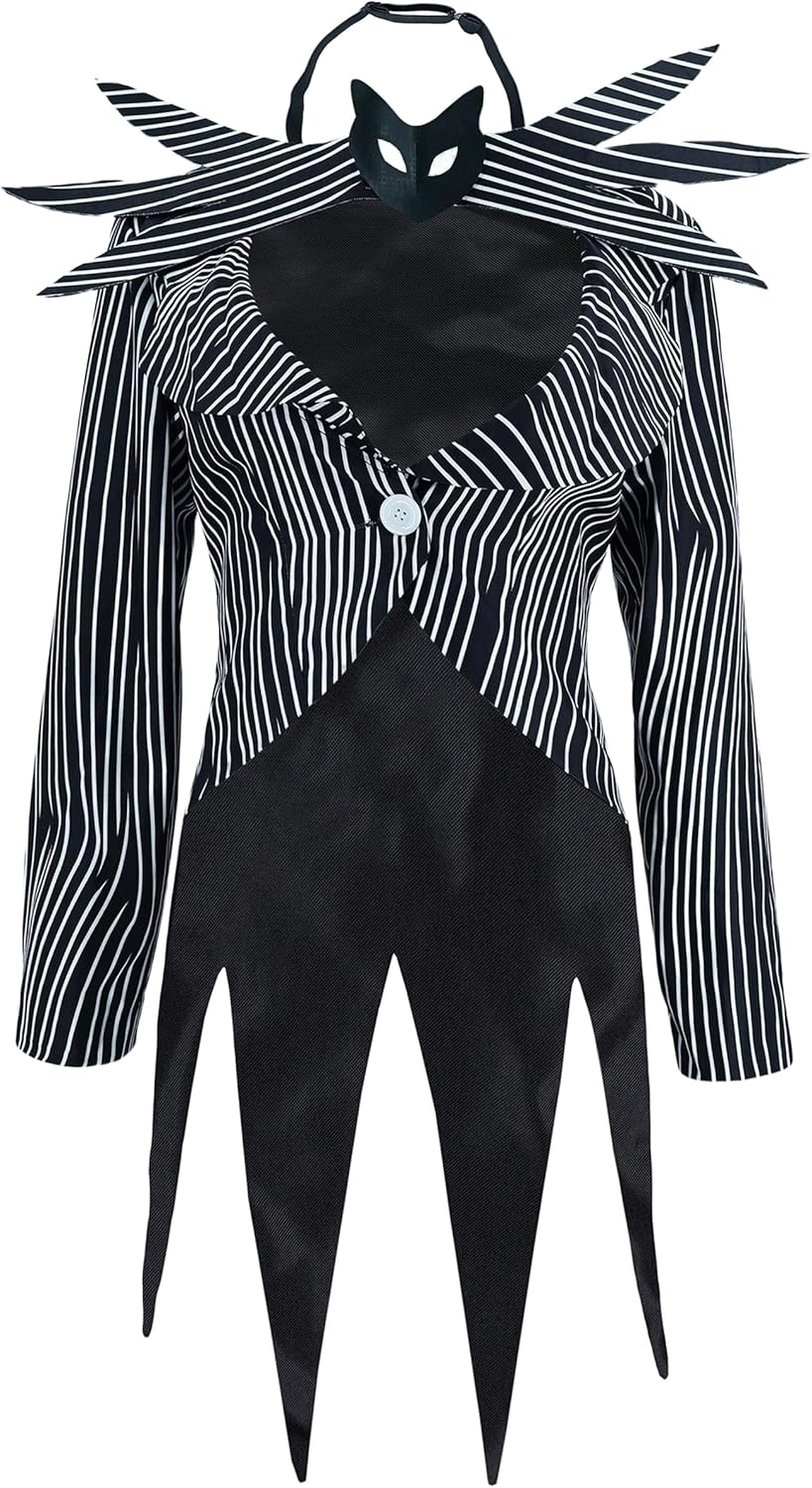 Poboola Jack Costume Christmas Nightmare Skeleton Halloween Costumes For Women Sally Cosplay Gothic Dress Jacket With Gloves