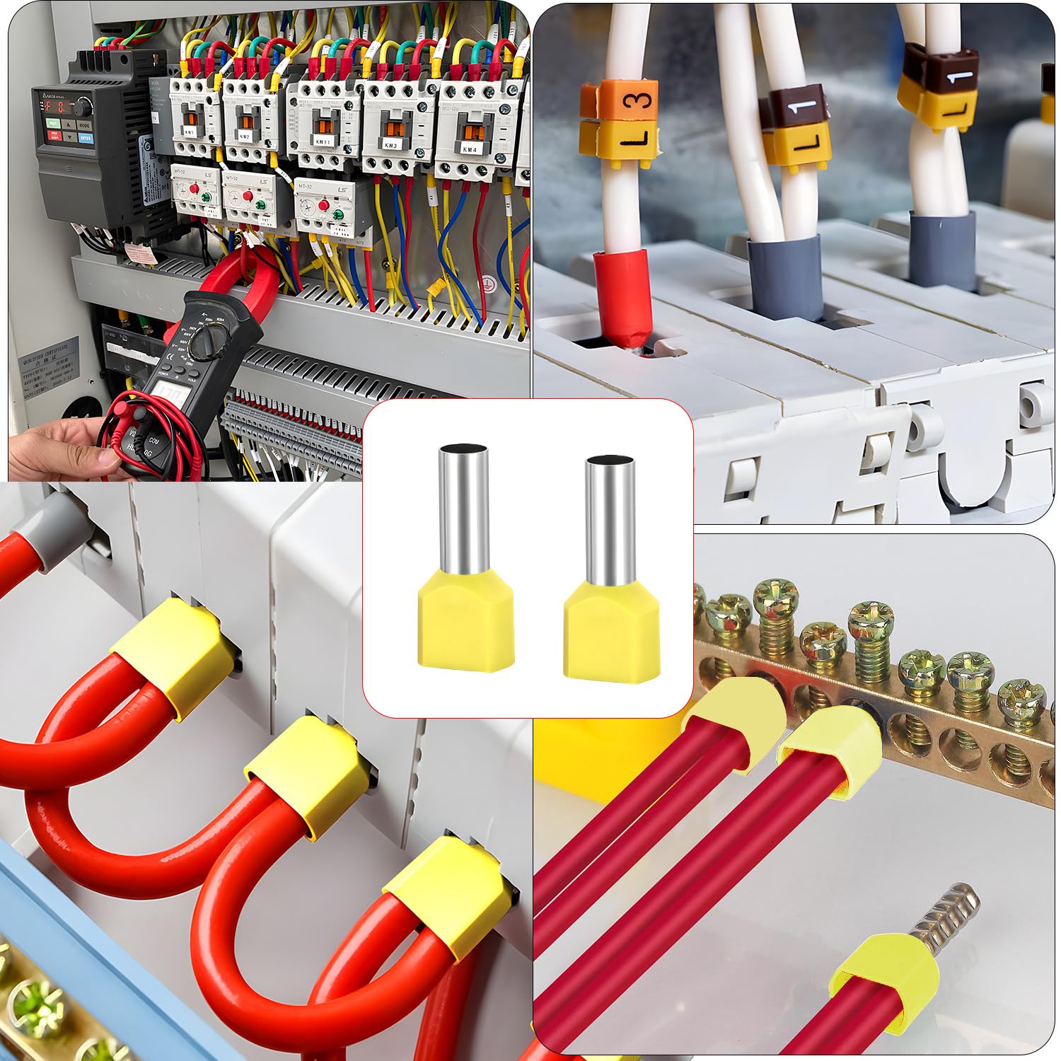 ELNLE Puntalini Doppi 2 x 6 mm² Capicorda Elettrici Isolati, 100 pz Terminali per Estremità Gemellate, Lunghezza 12 mm