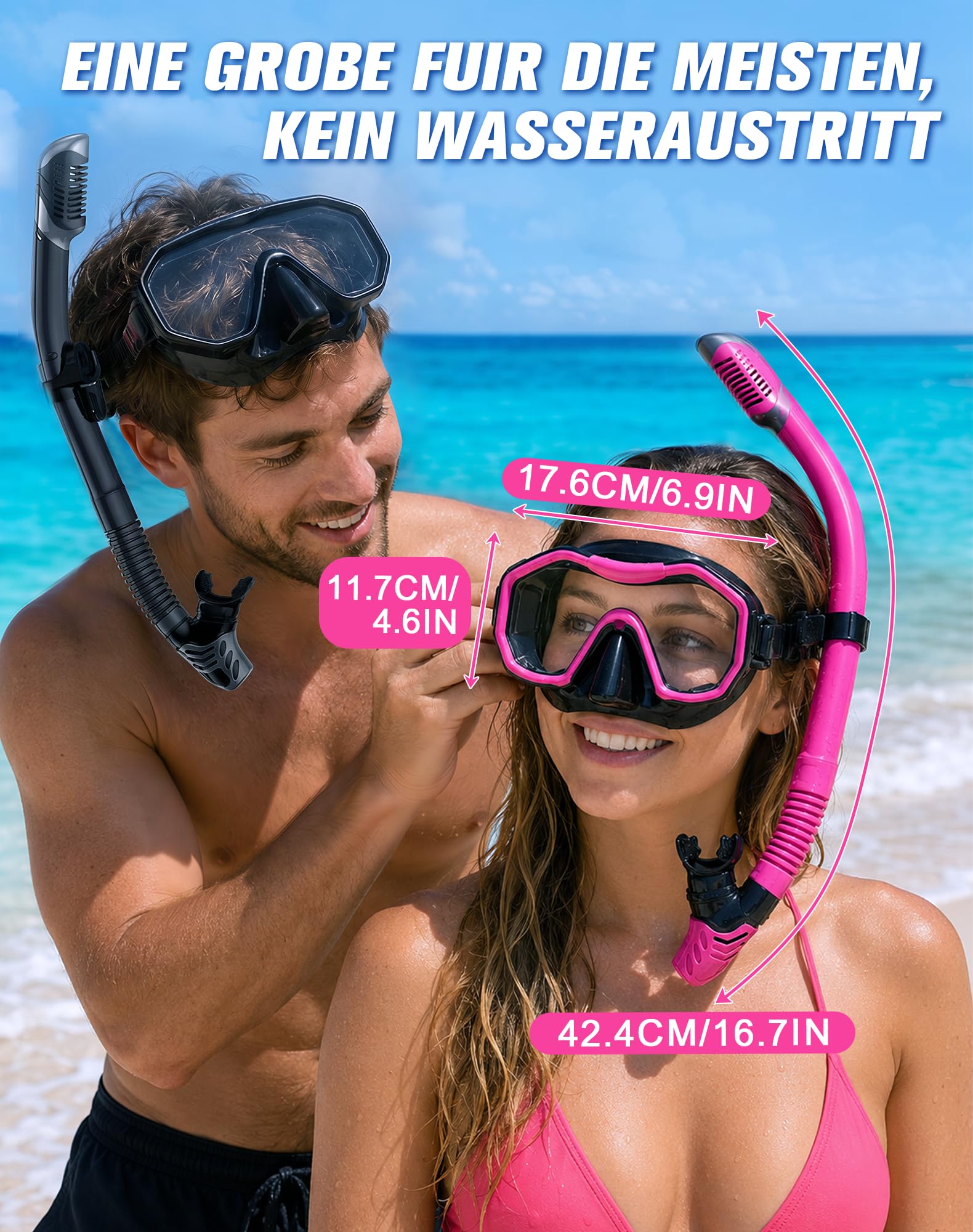 Schnorchelset Erwachsene, 2er-Set, Schnorcheln Set mit Panorama Schnorchelmaske und Dry Schnorchel, Anti-Fog wasserdichte Tauchmaske aus Gehärtetem Glas für Tauchen, Schnorcheln, Schwimmen