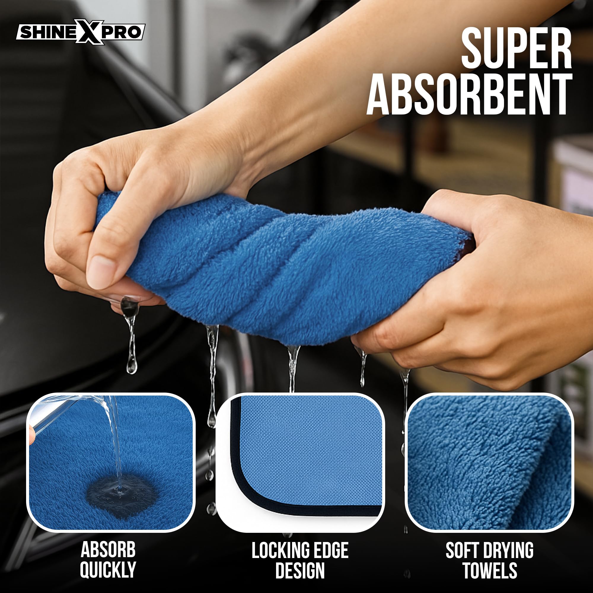 ShineXPro Microfiber Cleaning Cloth - 600 GSM Extra Large (60x40 cm) Microfiber Cloth for Car Cleaning - Ultra-Absorbent & Scratchless Drying, Single Side Twisted Loop Car Cleaning Clothes (2 Pack)