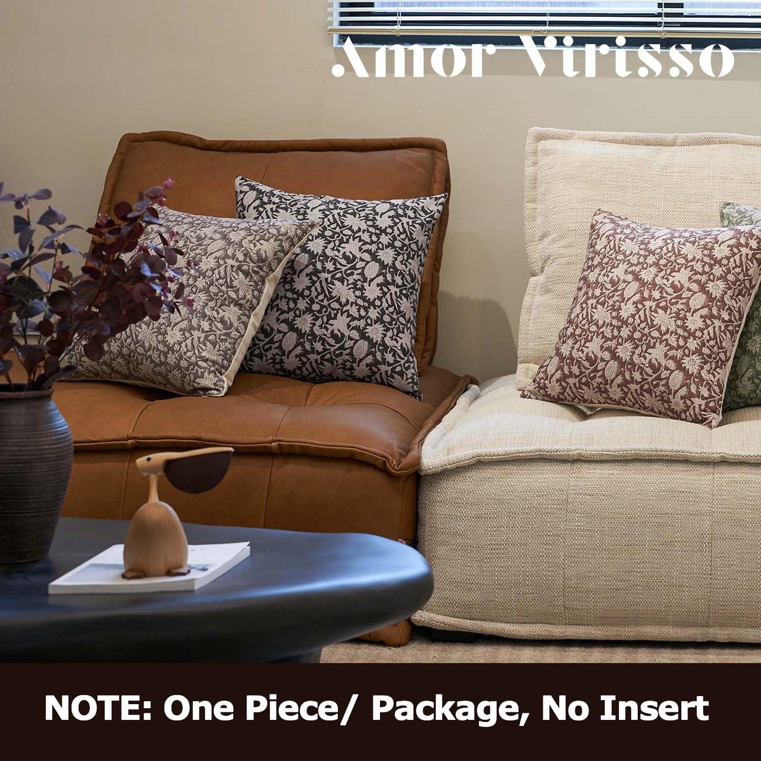 Amor Virisso Throw Pillow Covers 20x20 Floral Pillow Covers Block Print Farmhouse Neutral Pillow Covers Decorative Accent Throw Pillows for Couch Bed Living Room Sofa Pillows 1PC, Brown - Image 7