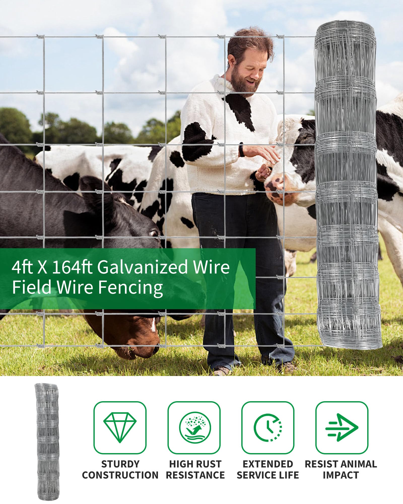 Snapklik.com : Cattle Farm Fence 4x164ft, Thickened 12 Gauge Galvanized ...