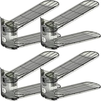 Shoe Slots Organizer, Clear Shoe Stacker, Adjustable Level Shoe Rack,Storage Space Saver for Sneakers Display (Grey Transparent, 4Pack)