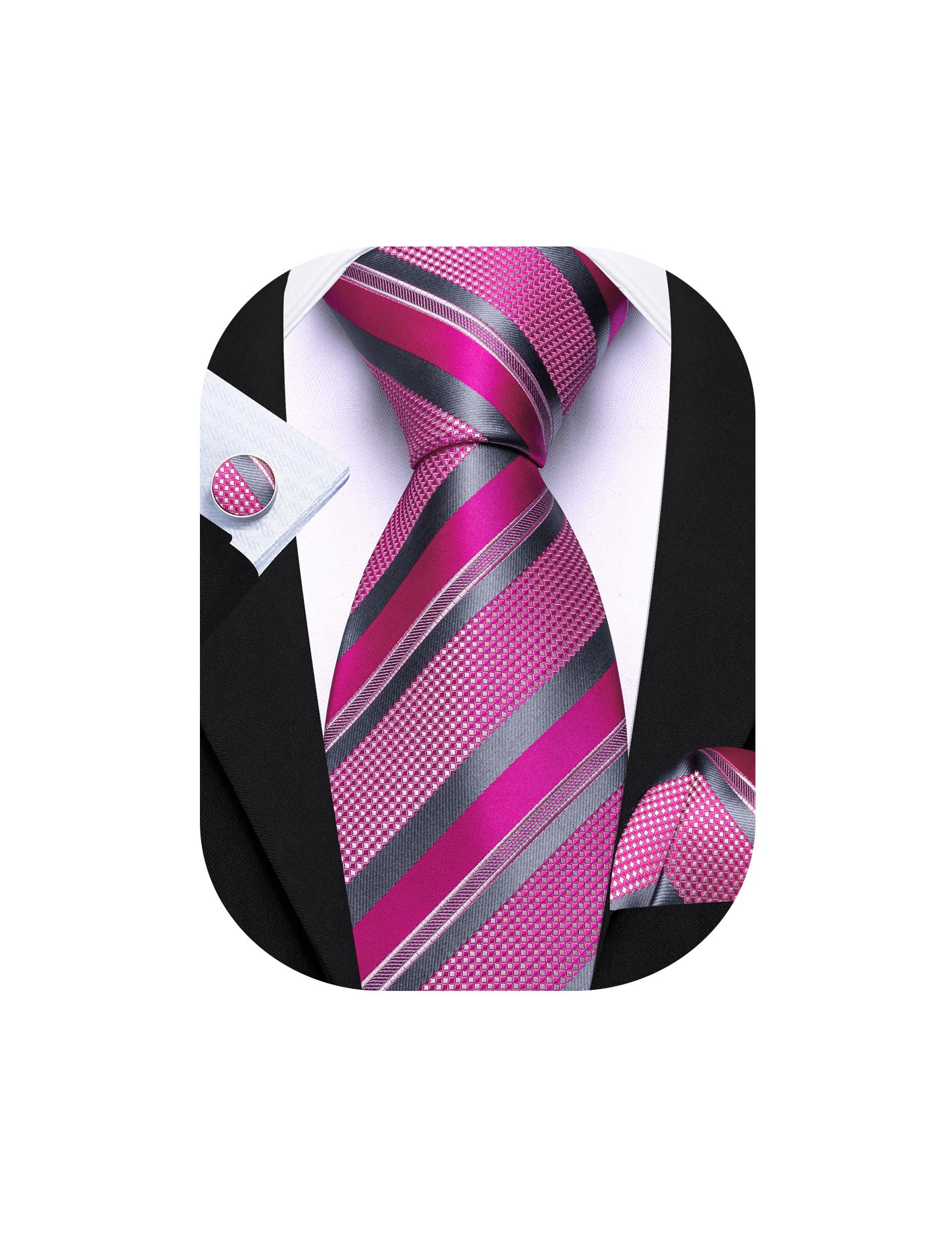 Barry.Wang Mens Tie Set Plaid Check Stripe Neckties Pocket Square Cufflinks | Woven Classic,Formal/Casual Men's Necktie,Luxury,Business,Wedding,Party,Prom,Graduation