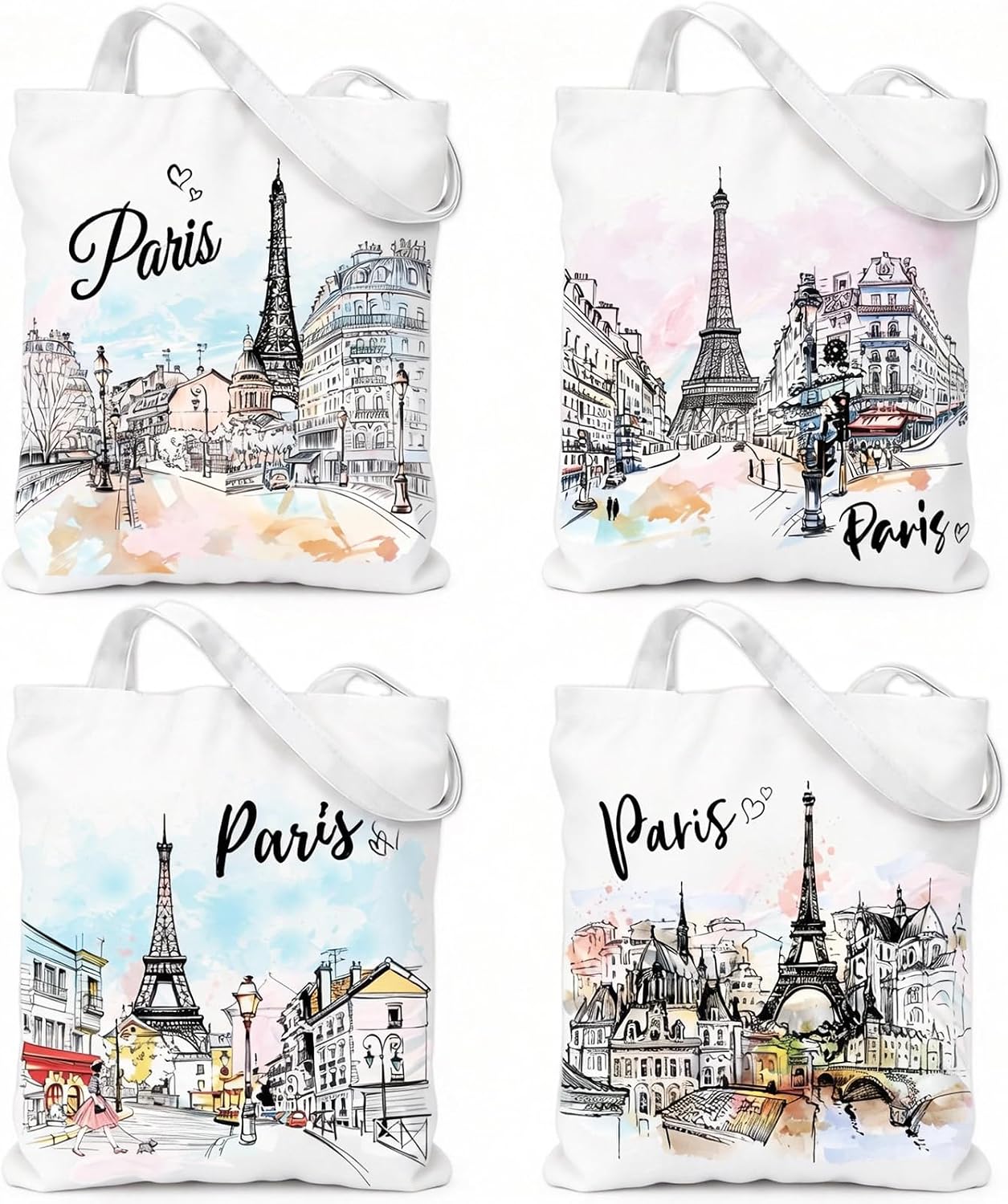 Paris Gifts Tote Bag - 4 Pcs Paris Souvenirs from France Totes
