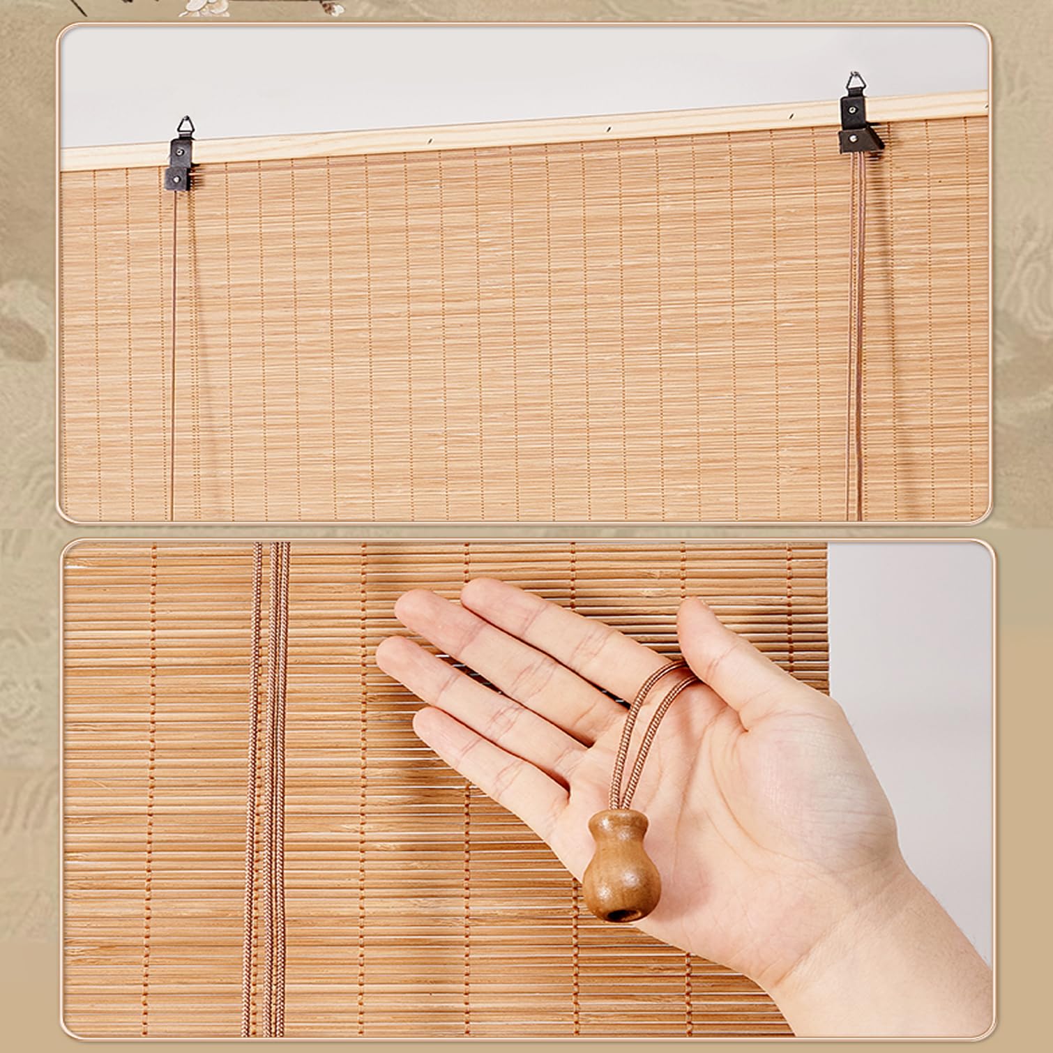 NIANXINN Store Enrouleur Occultant en Bambou,Rideau en Bambou Naturel,Store de Fenêtre Suspendu Filtrant la Lumière,Rouleau en Bois pour Intérieur/Extérieur,Largeur x Hauteur (60cm x 240cm)