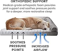 Vista 5 de Furhaven - Cama ortopédica para mascotas para perros y gatos, tipo sofá de piel sintética y lino de rendimiento duradero con funda extraíble