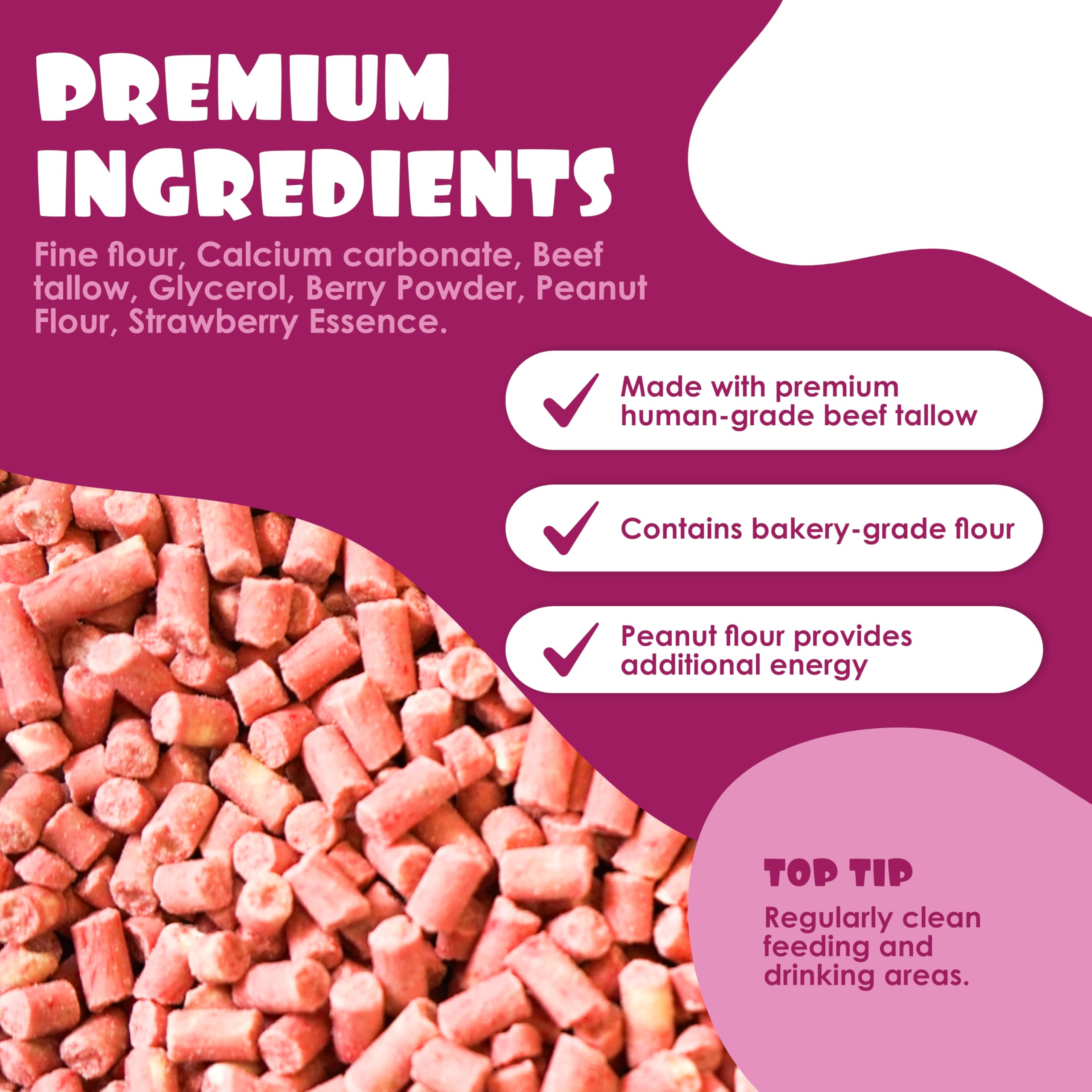Peanut & Berry Flavoured Suet Pellets, 3kg Resealable Tub - Wild Bird Food Enriched with Human Grade Beef Tallow, High in Energy & Protein - All-Season Bird Feed - Manufactured In The UK — view 3