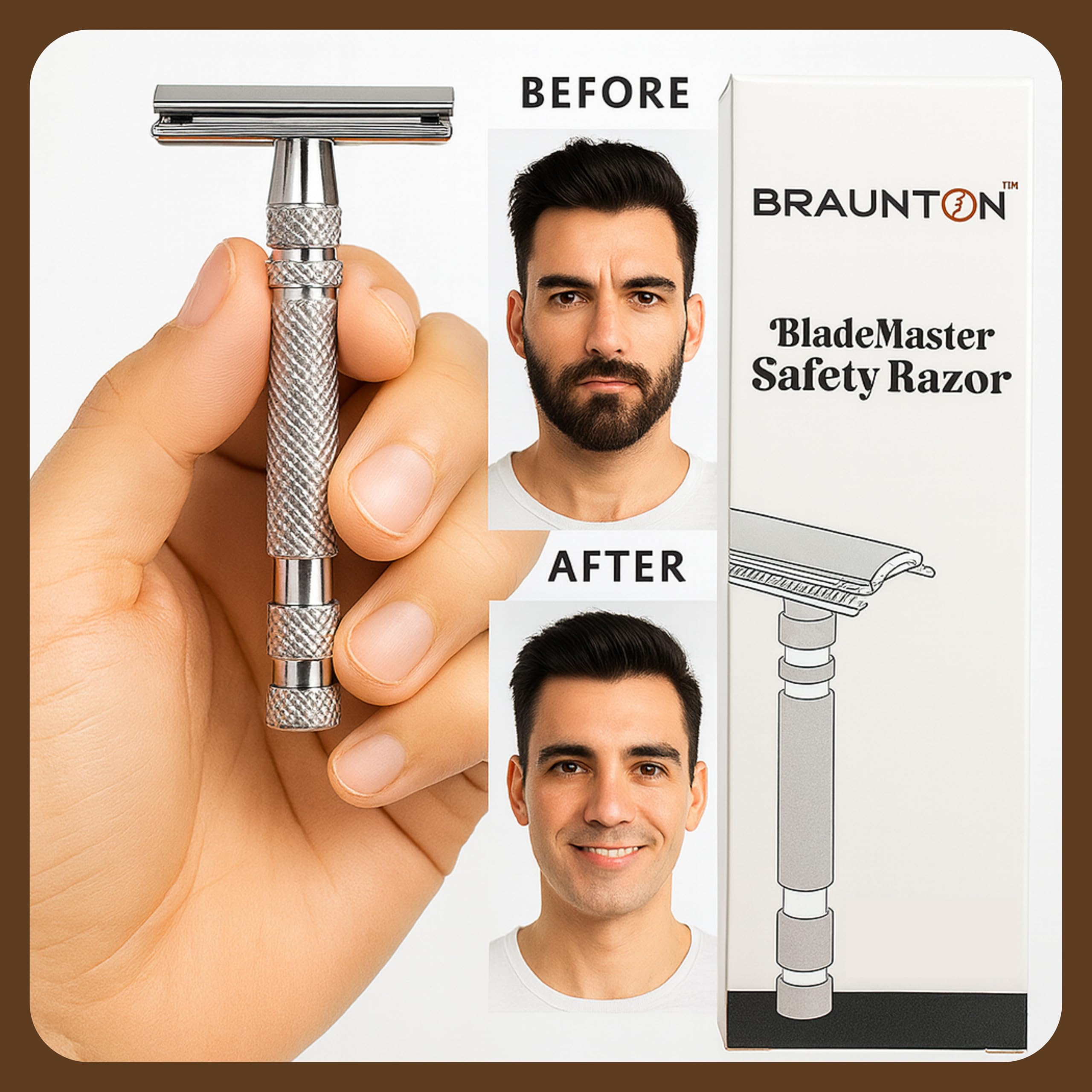 BRAUNTON Double Edge Safety Razor | Classic Safety Razor With Metal Handle |Fits all Double Edge Safety Blades Eliminates Nicks & Cuts | Gifts For Men 4
