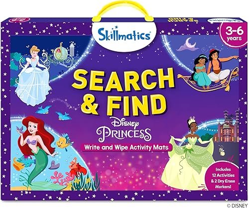 Skillmatics Busca y encuentra el juego educativo de las princesas de Disney actividades de aprendizaje preescolar reutilizables, juguetes de
