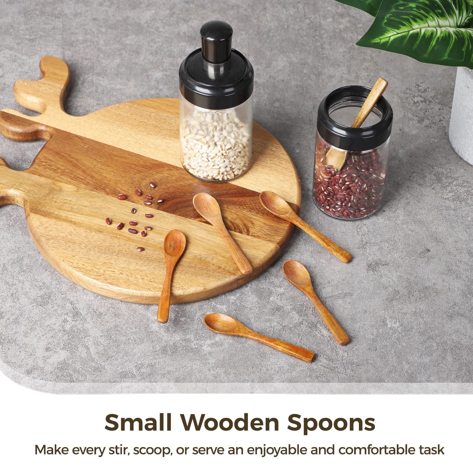 Kleine Holzlöffel, 9,9 cm, kleine Mini-Gewürzlöffel aus Holz zum Kochen, Servierlöffel für Salz, Honig, Zucker, Pfeffer, kleine Teelöffel für die Küche, 30 Stück