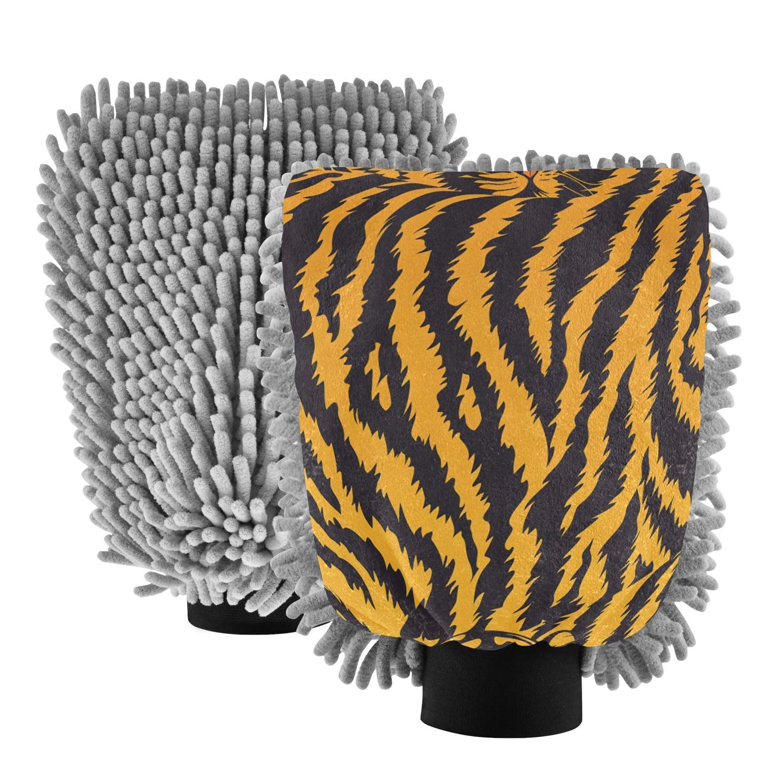 IOACIY Absorbent Microfiber Car Wash Drying Mitts, 2 Pack, Scratch-Free & Lint-Free, Rich Foam, Highly Absorbent, Double Sided, Wash Mitt Perfect for Car Washing, M, Tiger (19)