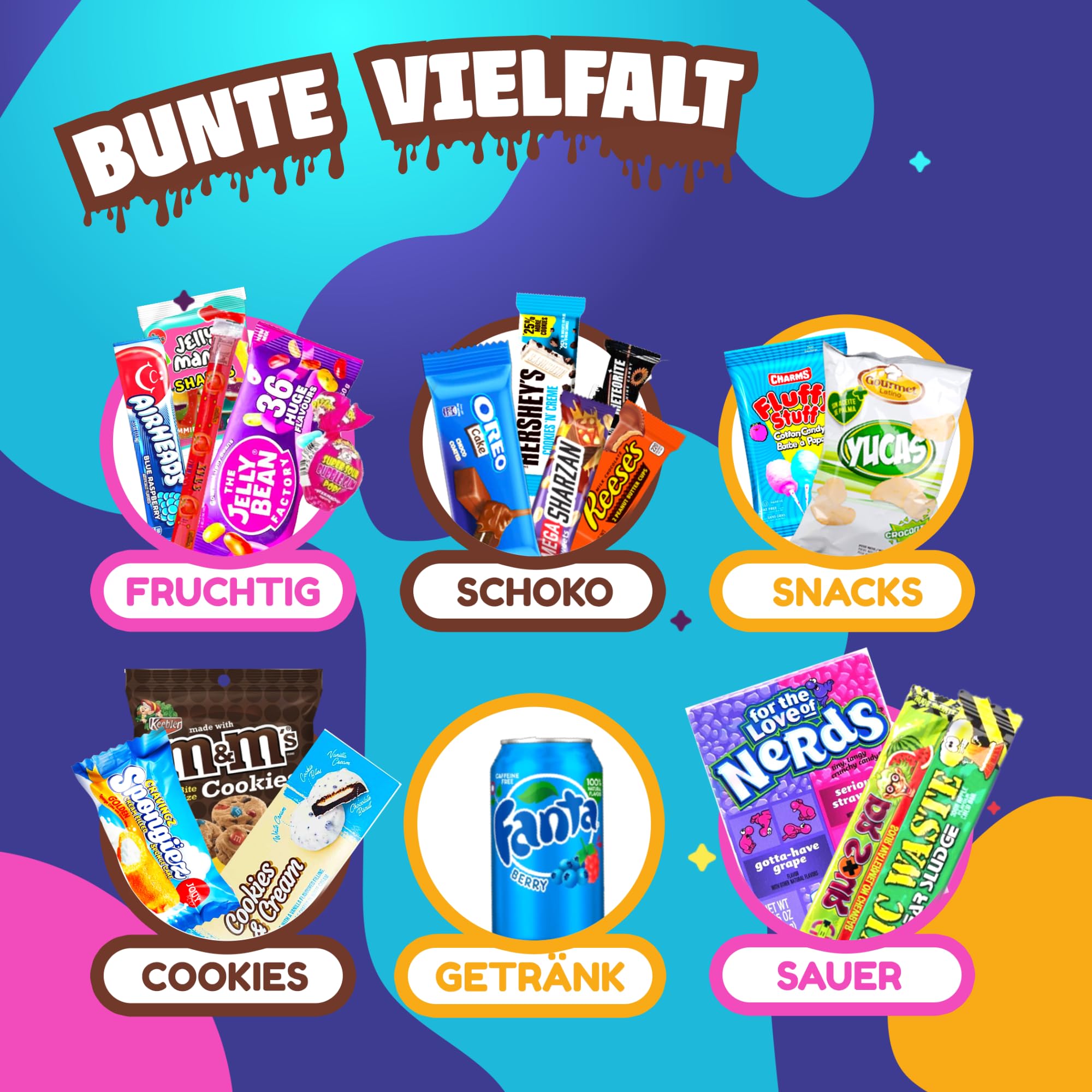 Amerikanische Süßigkeiten Box mit 24 Snacks – Süßigkeiten aus aller Welt - American Candy Box – Sweets Süssigkeiten Box aus Amerika