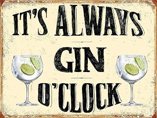 LBS4ALL Vintage Advertising Wall Tin Plaque 20x15cm - Pub Shed Bar Man Cave Home Bedroom Office Kitchen Gift Metal Sign - Always Gin O Clock Fun Drinking