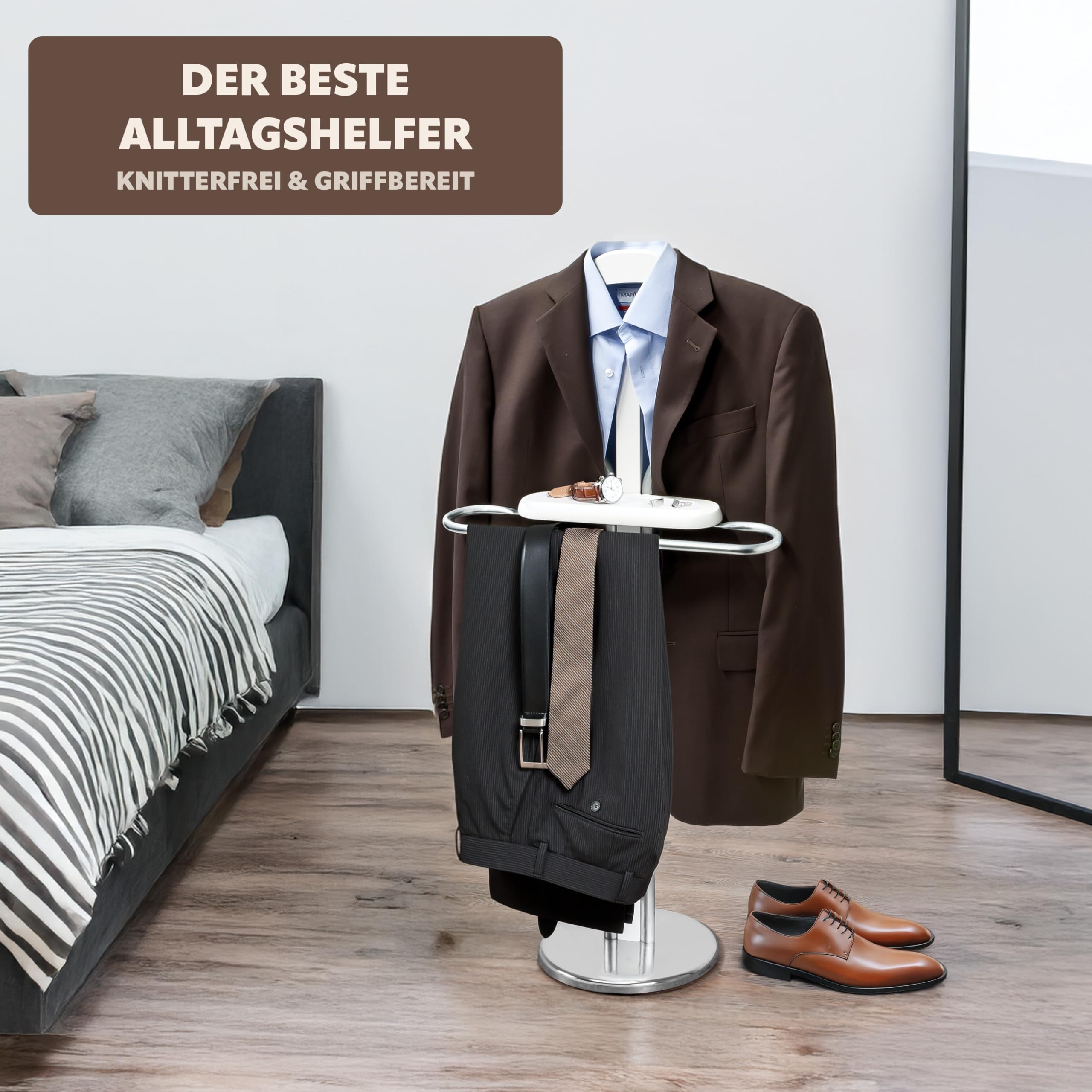 bremermann Kleiderbutler Herrendiener Stummer Diener Garderobe mit Bügel in Weiß verchromt
