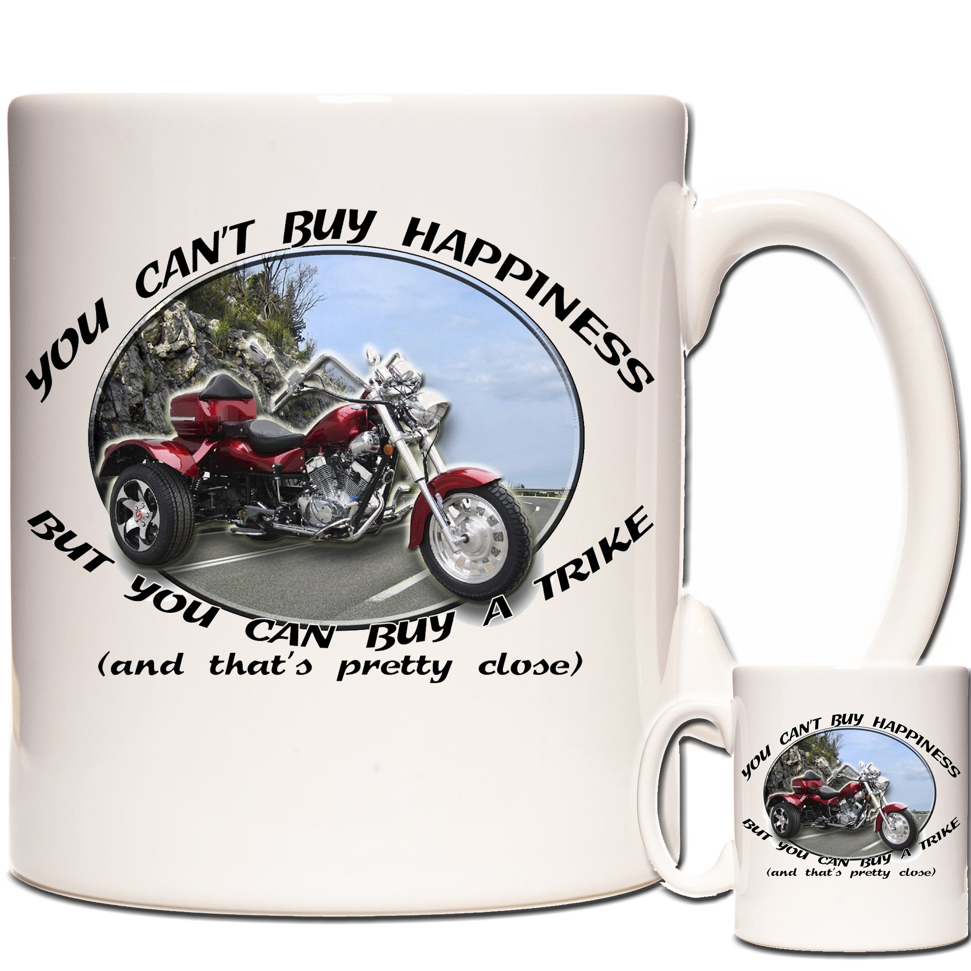 Kazmugz Colorless (Clear) Trike Mug, You Can't Buy Happiness But You Can Buy A Trike Gift Mug. Can Be Personalized With Any Name And Or A Short Message.