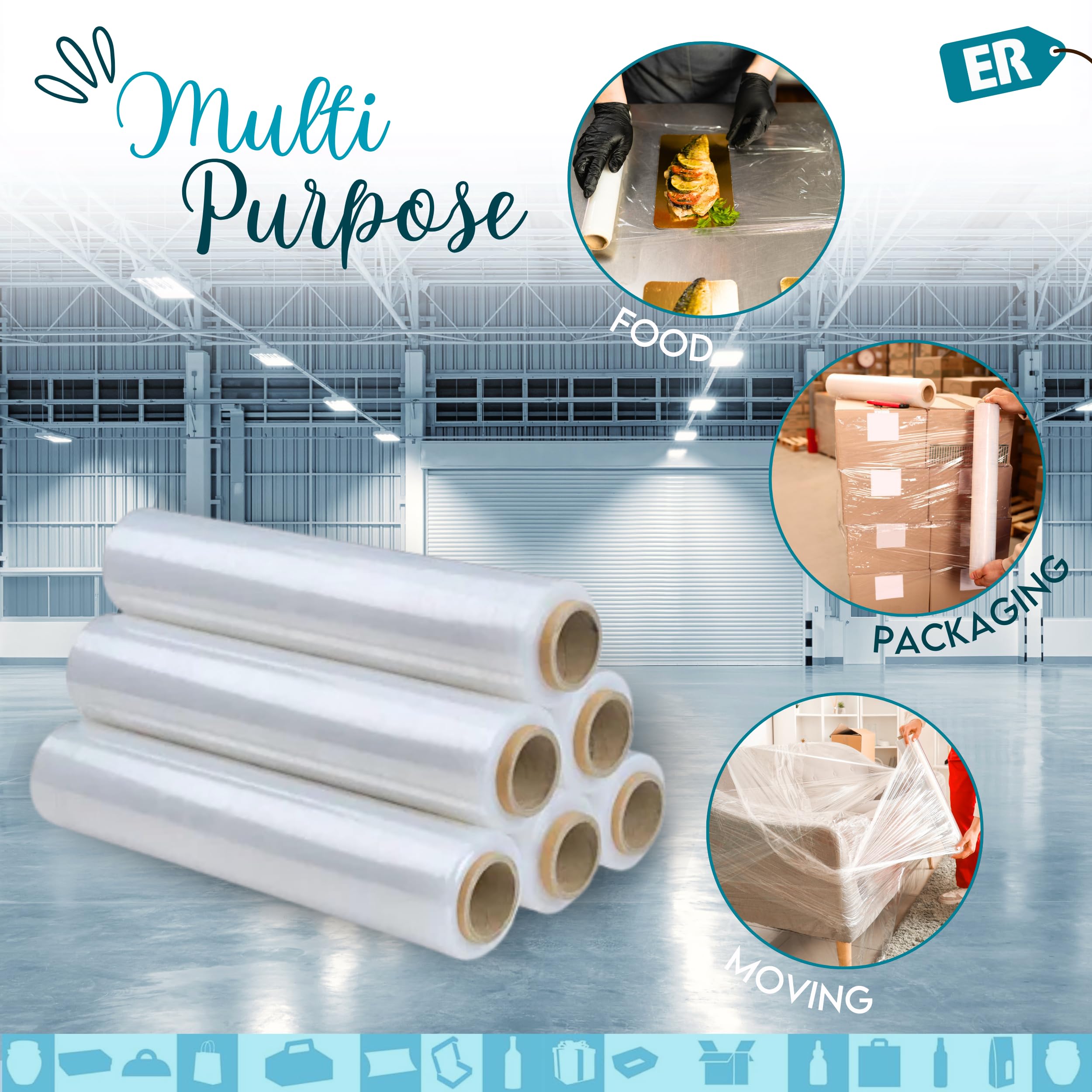 18 rolek przezroczystej folii stretch 51 cm x 95 m | Folia do pakowania opakowań i palet | Folia rozciągliwa do przeprowadzki | Folia spożywcza