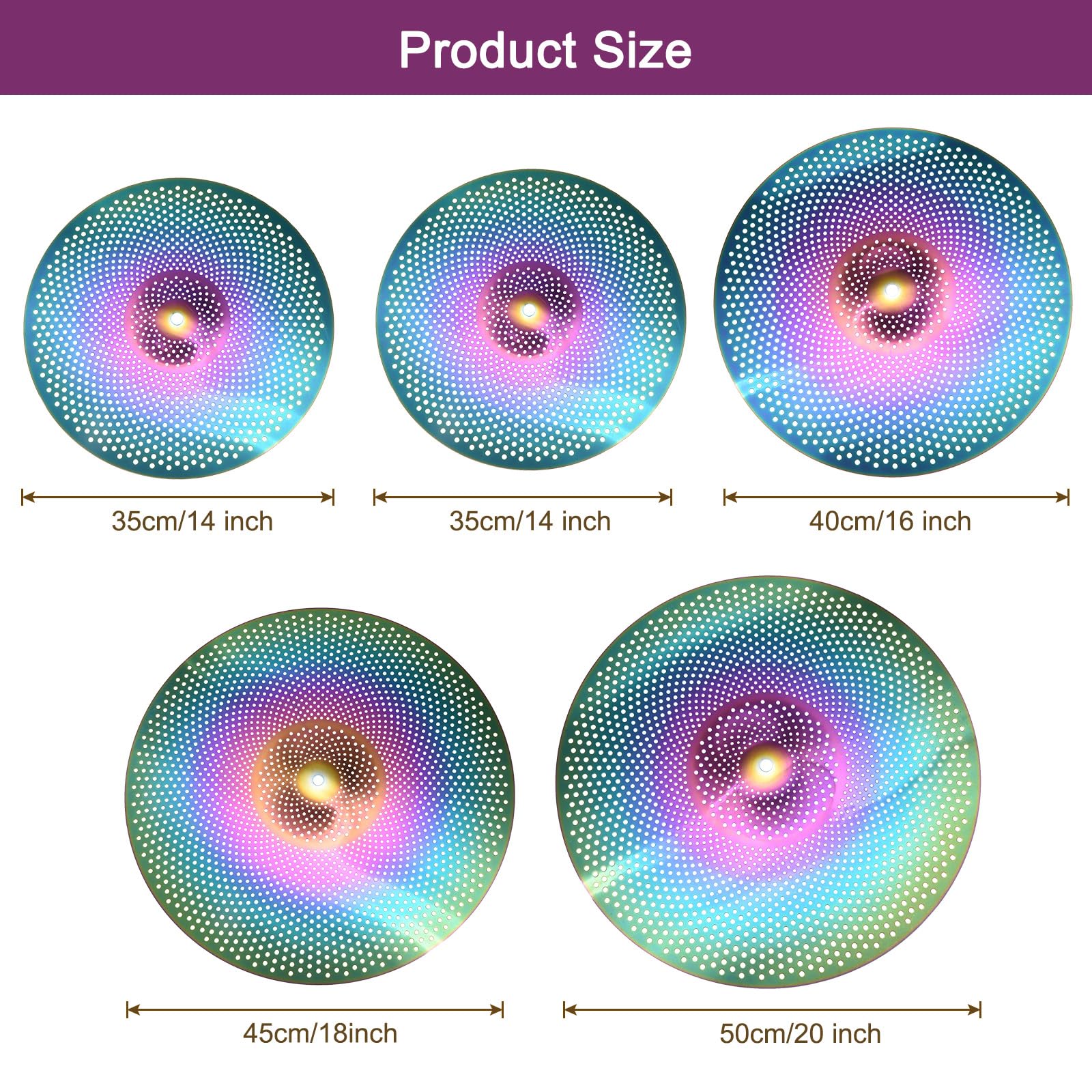 sourcing map Set di piatti silenziosi da 35,5 cm, 40,6 cm, 45,7 cm, 50,8 cm, 50,8 cm, piatti da pratica con custodia, confezione da 5