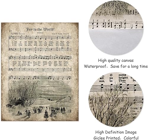 Miniatura 3 de JarThenaAMCS 3 piezas de lienzo de villancicos de Navidad, impresiones artísticas vintage de Navidad, partituras musicales, himnos, arte musical,