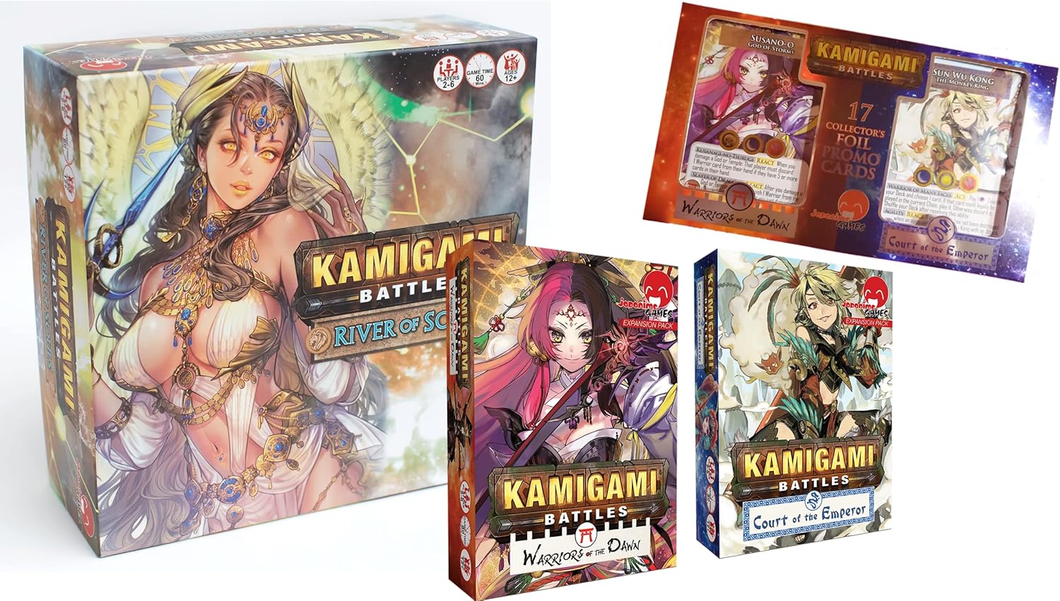Japanime Games Kamigami Battles River of Souls Bundle | Pick Your Favorite God/Goddess and Fight for Your Favorite Pantheon | Deck-Building Card Game | 2-6 Players | Age 12+ | 45 min Play Time