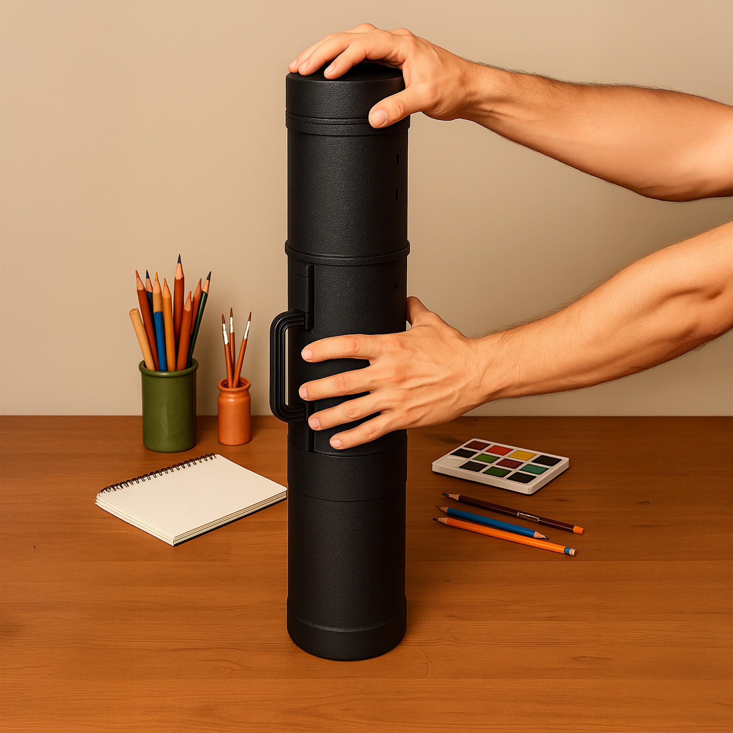 Relaxdays Rollo Extensible para Carteles de hasta DIN A0, 80-135 cm, Ø 18,5 cm, Negro, Transporte y exhibición