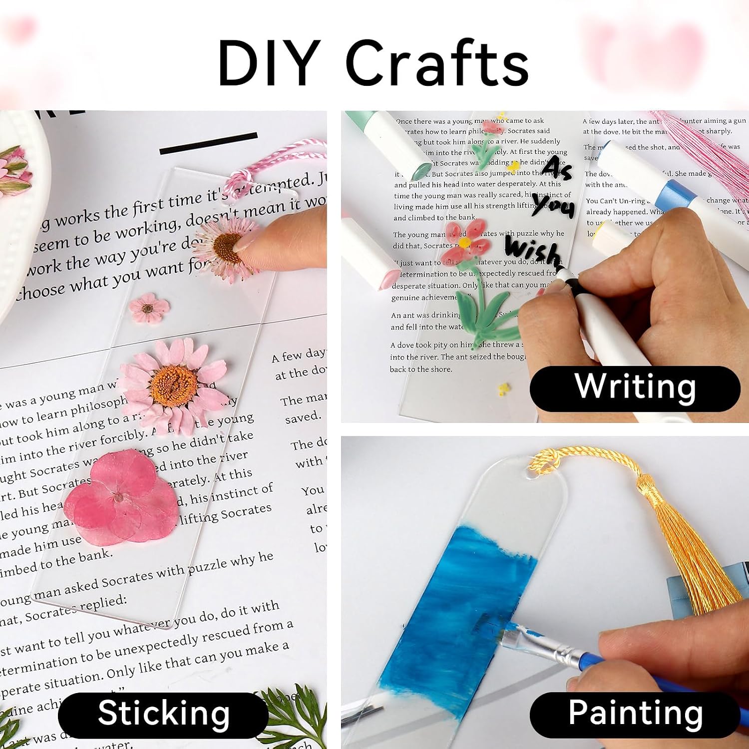 30 Pcs Acrylic Bookmark Blanks Bulk Clear Book Marks Kit with 30 Pcs Colorful Tassels Transparent Reading Book Page Mark Tags Set DIY Crafts Arts Projects Rectangle Oval Semicircle image 3