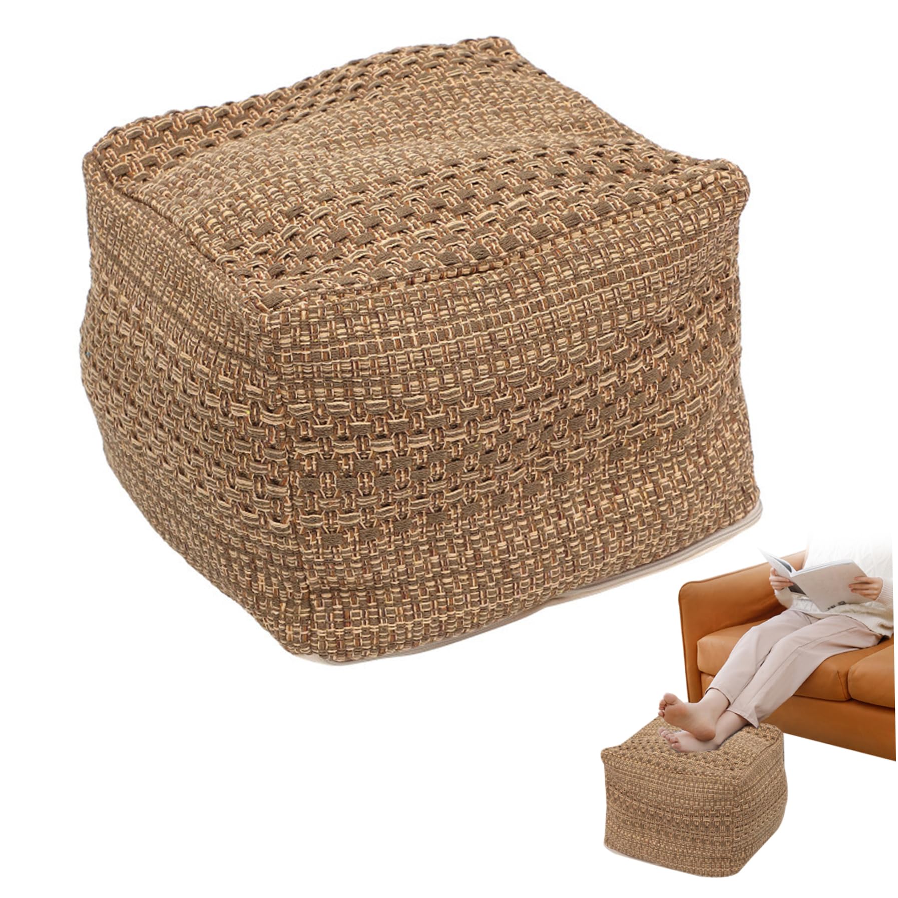 Pouf-Bezug,43,2 x 43,2 x 33 cm,ungepolsterter Pouf-Ottomane-Bezug für Wohnzimmer,quadratischer Boho-Pouf-Bezug, ungepolstert,aus Baumwolle gewebter(Kern nicht im Lieferumfang enthalten)