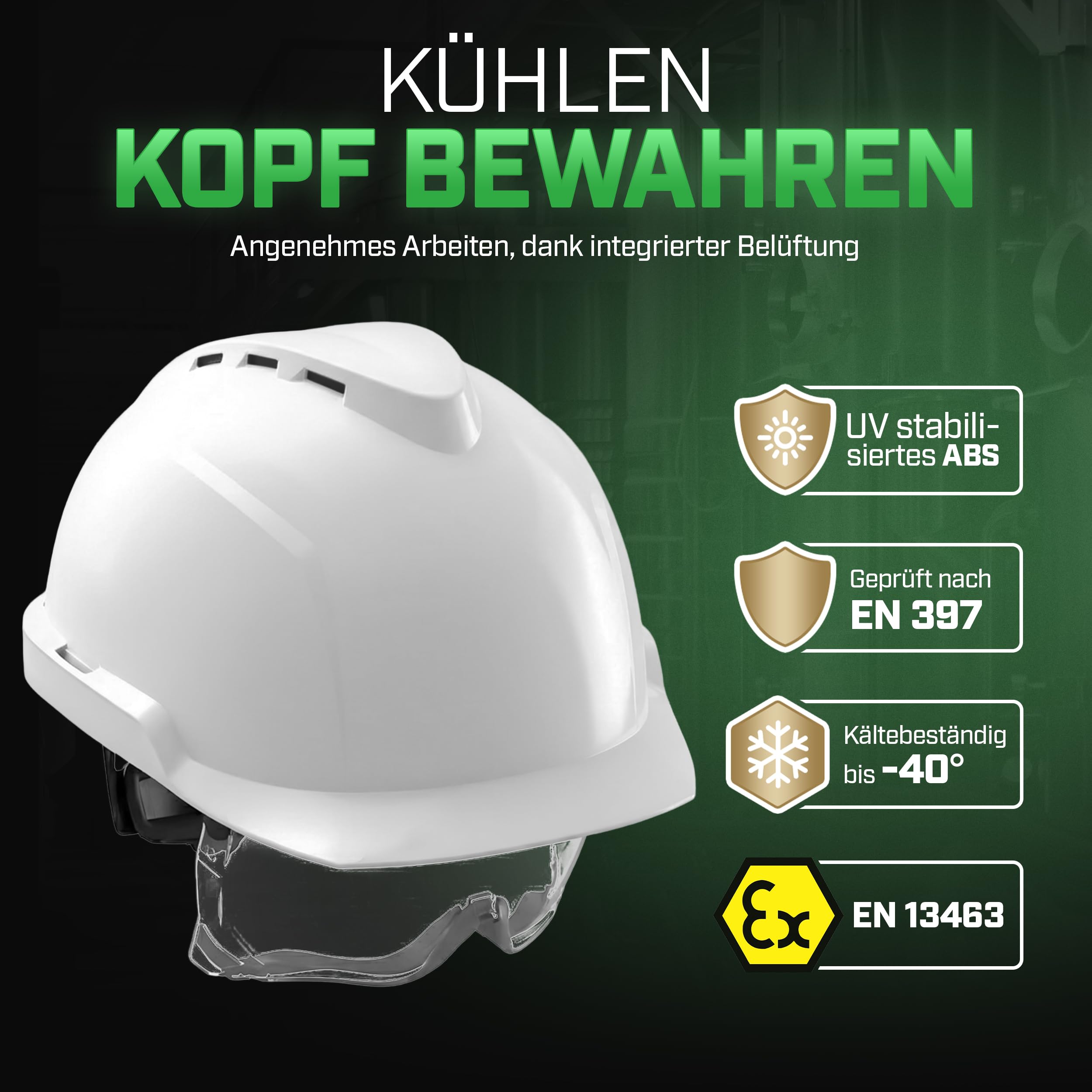 MSA V-Gard 930 - Casco protettivo con ventilazione e visiera per cantieri e industriali, a norma DIN EN 397 per il lavoro