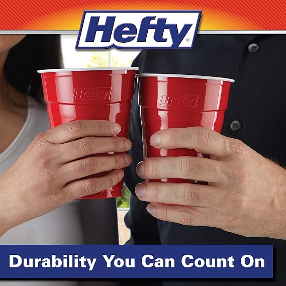 Hefty Easy Grip Disposable Plastic Cold Cups, Red, 18 Ounce, 50 Count (Pack of 1)