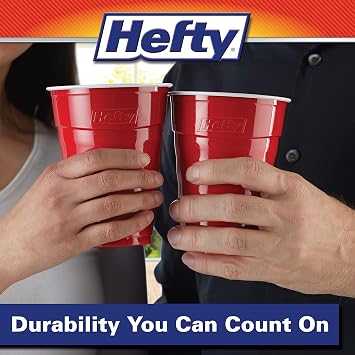 Hefty Easy Grip Disposable Plastic Cold Cups, Red, 18 Ounce, 50 Count (Pack of 1)