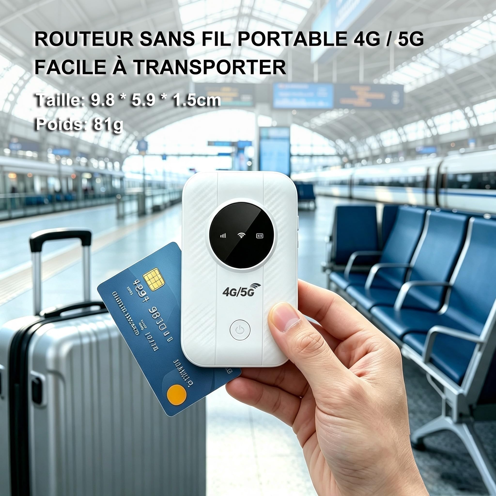 Routeur 5G/4G Portable WiFi 6 avec Slot SIM –Modem Carte SIM,Mobile Haut Débit 5G/4G+, Jusqu’à 20+ Appareils Connectés, Batterie 2100mAh,pour Voyage