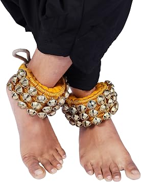 Dancing Bells Ghungroo Pair Indian Classical Dance Accessories Ghungroo with Colored Cushion Pad Best Dance Metal Brass Anklets Bells Ghunghroo Pad, Triple Line, Brass, brass bells