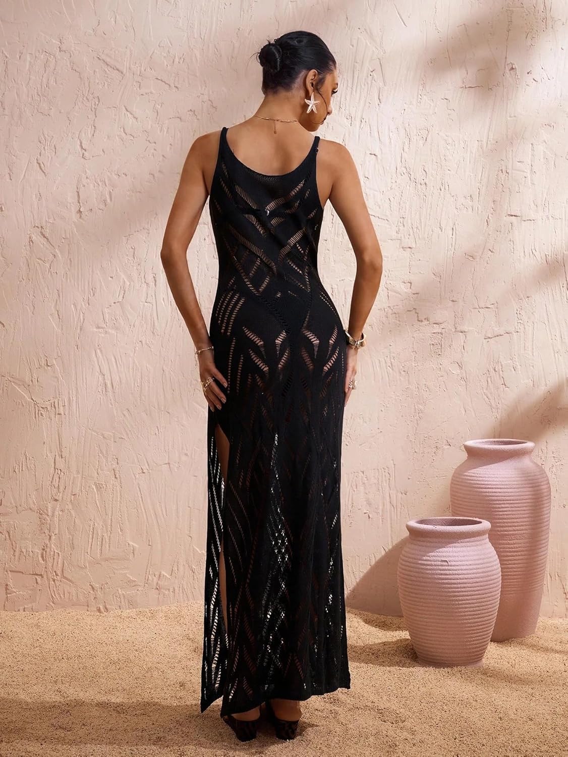 Womens Solid & Beach Cover Up Dress, Hollow Hook Swimsuit Cover-Up For Summer cover ups for swimwear
