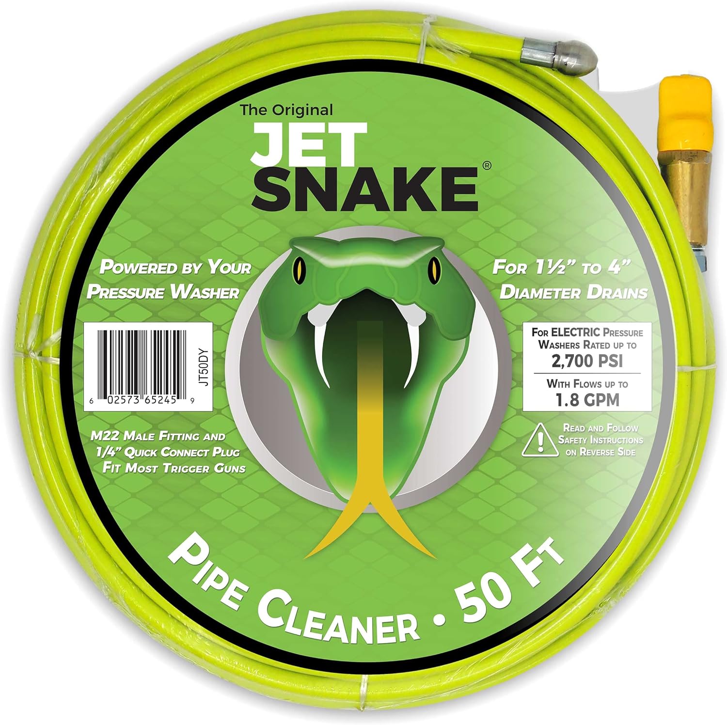 50 FT SEWER JETTER - Flexible Steel Braid - Complete and Ready to Use - For Your Gas Pressure Washer