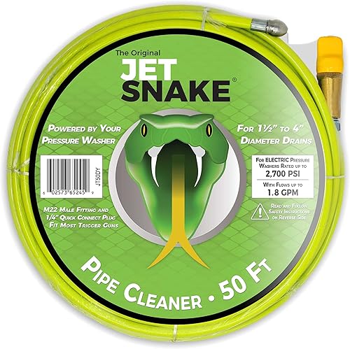 Chorro de alcantarillado de 50 pies - Trenza de acero flexible - Completo y listo para usar - Para tu lavadora a presión eléctrica