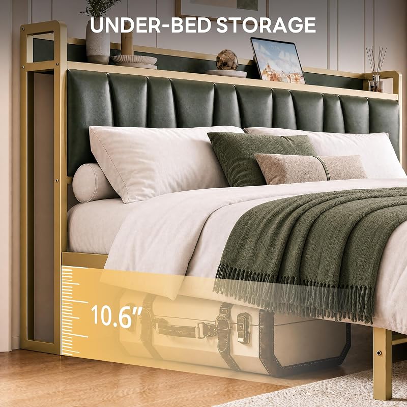 LIKIMIO California King Size Bed Frame with 2 Drawers and Charging Station image 7