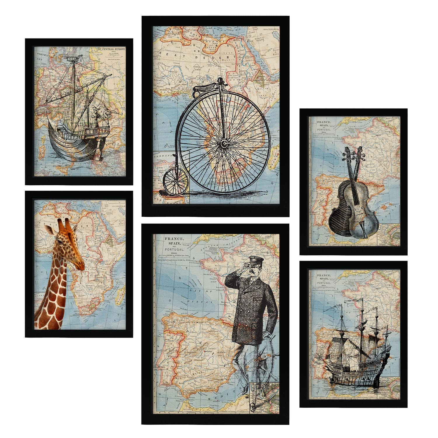 Nacnic Vintage Maps Posters. Retro Style Topographic Maps of Europe, Africa and Spain in Subtle Colours. Aesthetic Illustrations for Interior Design and Decoration. A4 & A3.