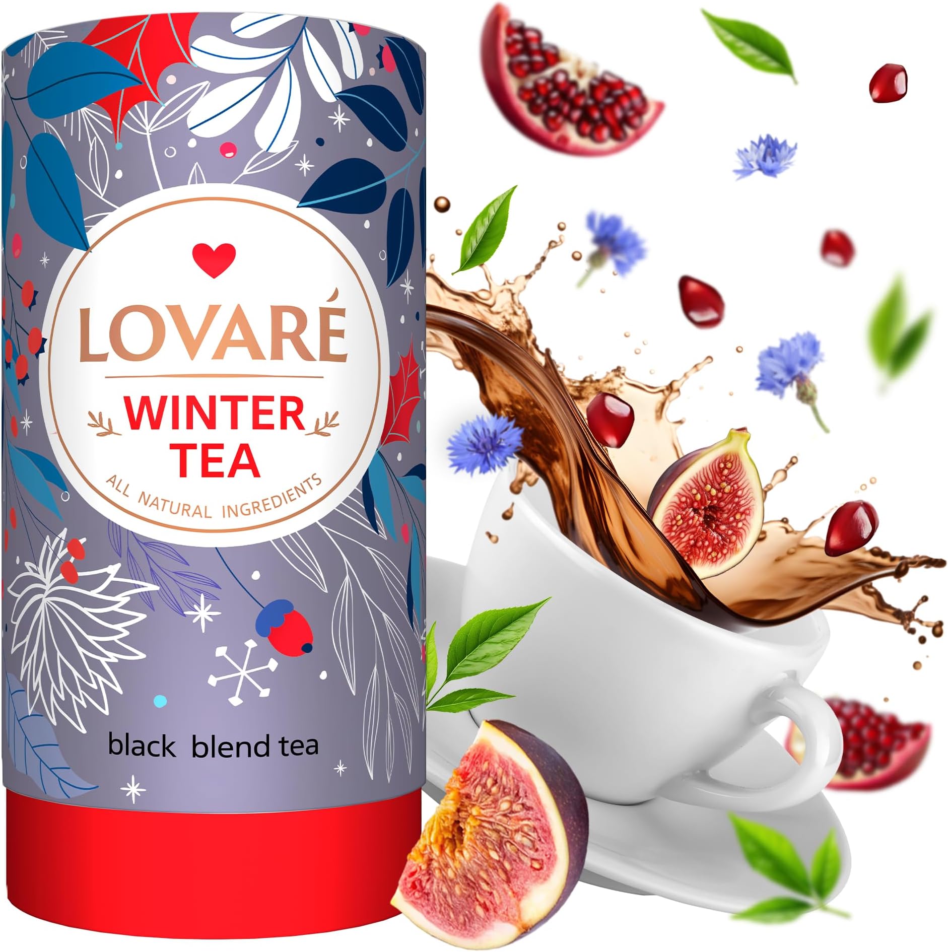 LOVARE Winter Loose Leaf Tea 80 g - Made in Ukraine โ Black Tea, Papaya & Mango Pieces, Safflower Petals, Persimmon, Saffron & Melon Flavors - Tea Lovers Gift Box with 15 Paper Filters (Winter Tea)