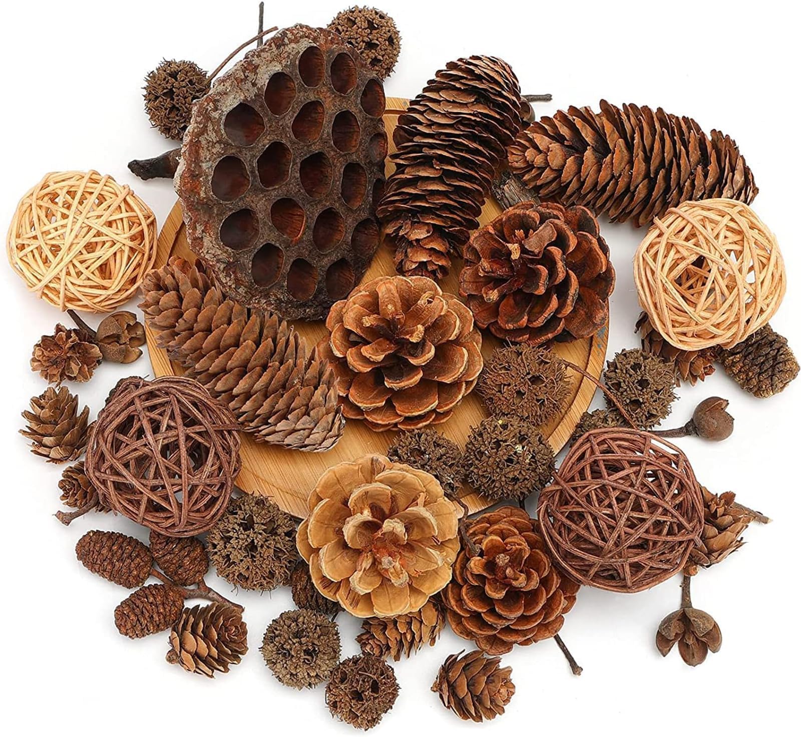 DomeStar 38PCS Pine Cone Set for Bowl Centerpiece - Natural Decor Bowl Fillers with Acorns, Berries and Pinecones Ornament for Home or Festive Display