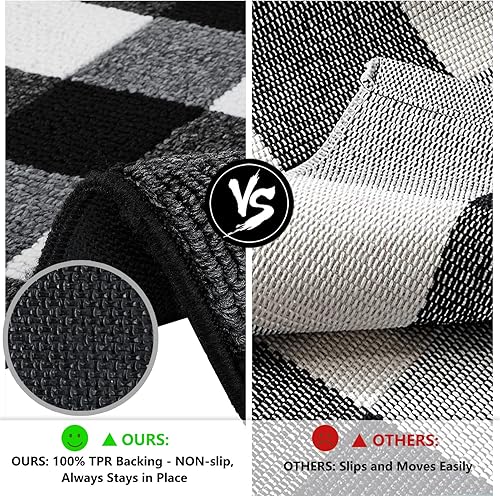 Miniatura 3 de FONEYI Tapete de lana cuadriculada para exteriores, tapete de 2 x 6 pies, antideslizante, absorbente, tapete de entrada para interiores, alfombras