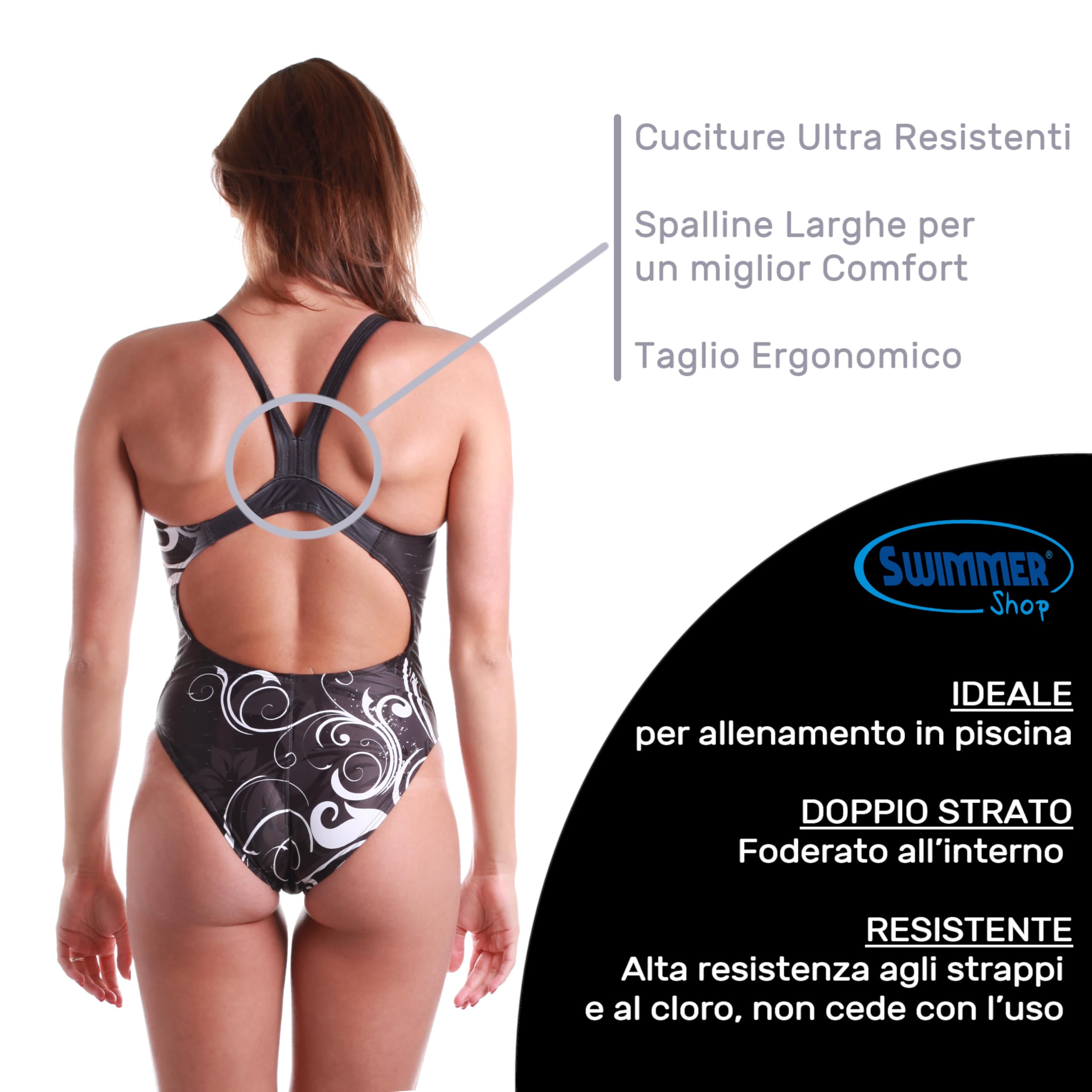 Costume Piscina Donna Intero Sportivo Resistente al Cloro Doppio Strato Ideale per Allenamento Piscina Tessuto Italiano Costume Intero Donna Piscina