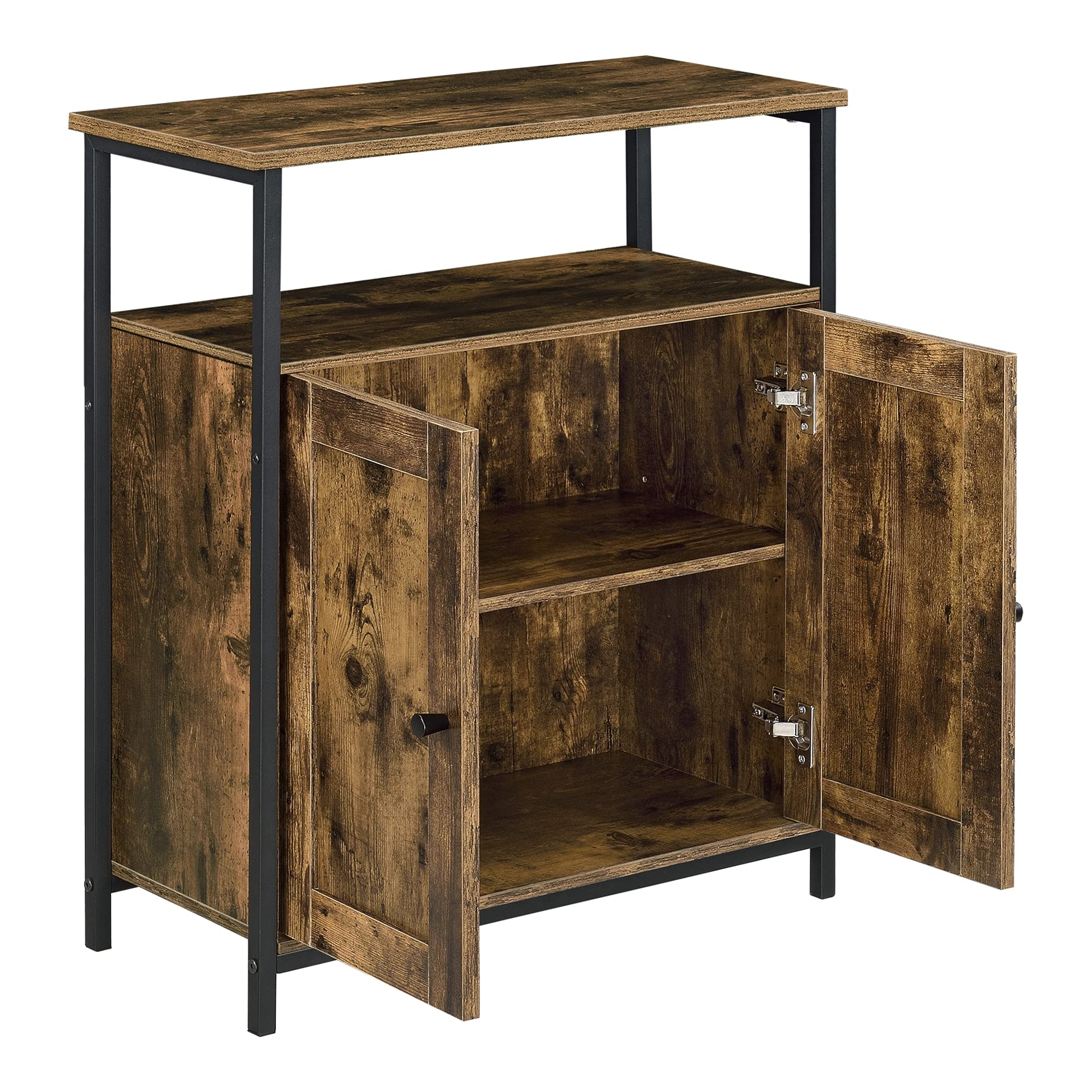 [en.casa] Comò/Credenza (AxLaxP) 79 x 60 x 30 cm Mobile per Soggiorno/Cucina/Camera da Letto - Telaio Laterale in Ferro, Armadietto a 2 Ante e Ripiani - Effetto Legno Scuro