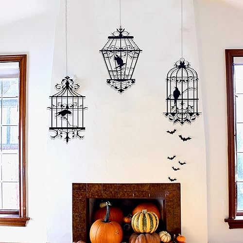 Miniatura 3 de Decoración de jaula de pájaro negro  Decoración de jaula de pájaro de Halloween, calcomanía de pared de casa de pájaros, regalos para amantes de los