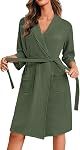 Ekouaer Robes for Women Waffle Knit Bathrobe Soft Lightweight Knee Length Loungewear with Pockets