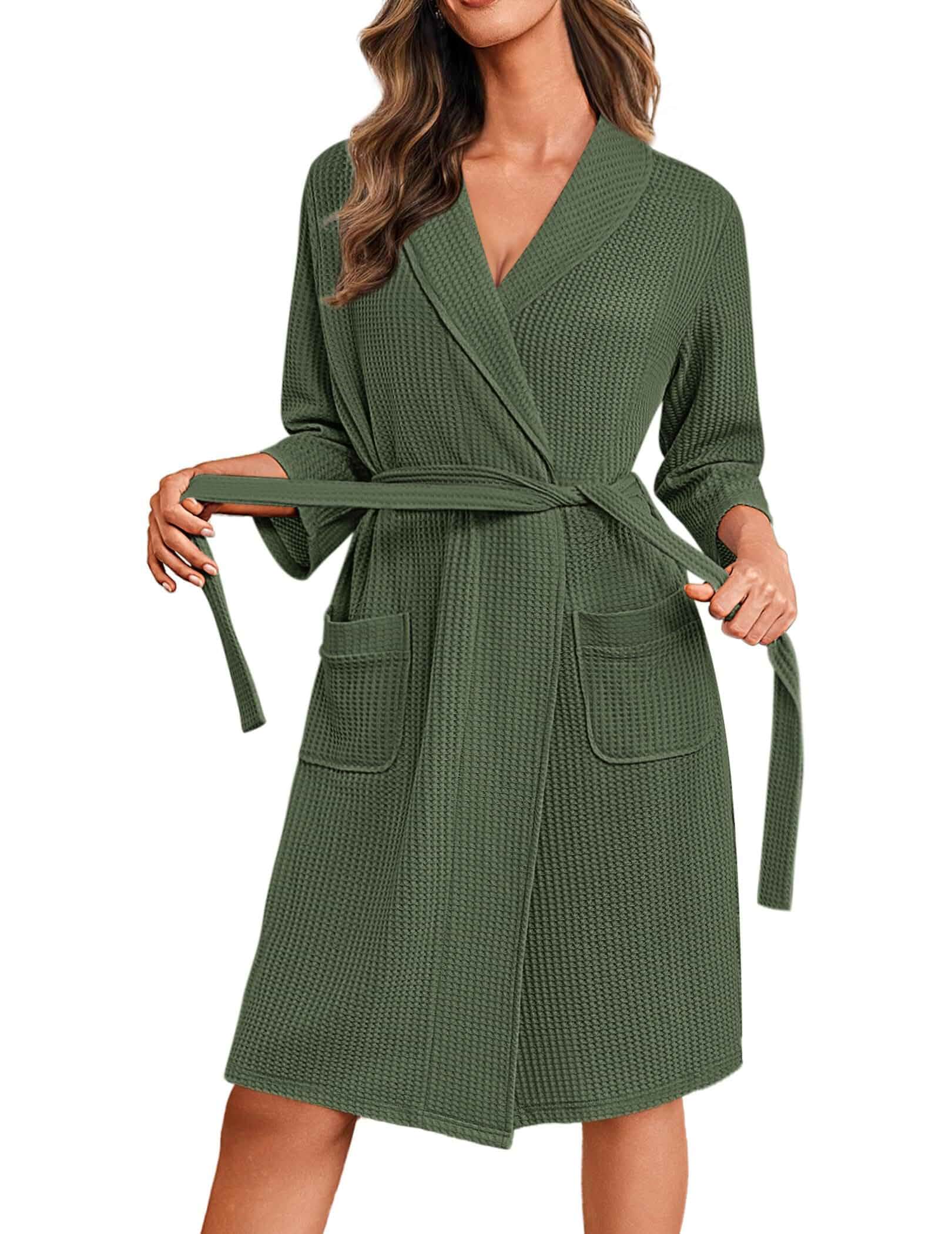 Ekouaer Robes for Women Waffle Knit Kimono Bathrobe Loungewear with Pockets Knee Length Maternity Robe, Lightweight Soft Comfy Fabric, Floral Print Ladies House Coat