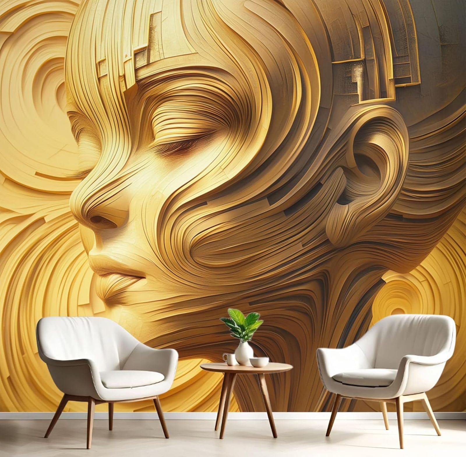 Papier peint salon et chambre portrait de femme abstrait contemporain effet 3D affiche 350x256 cm