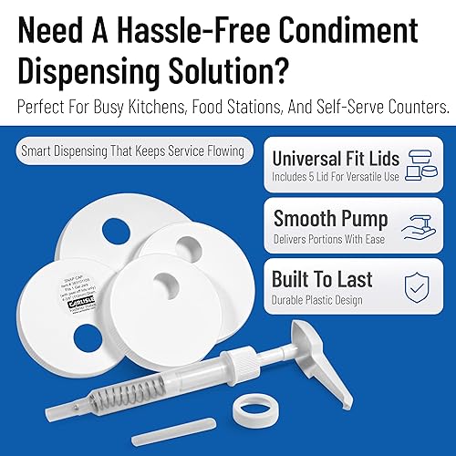 Miniatura 3 de Carlisle FoodService Products Kit universal de bomba de condimentos/dispensador con 5 tapas, color blanco